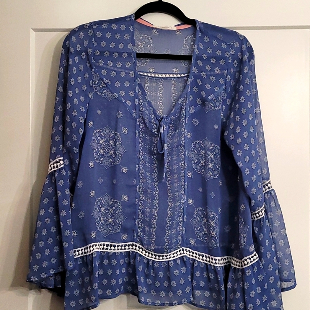 Blue Sheer Pattern Blouse